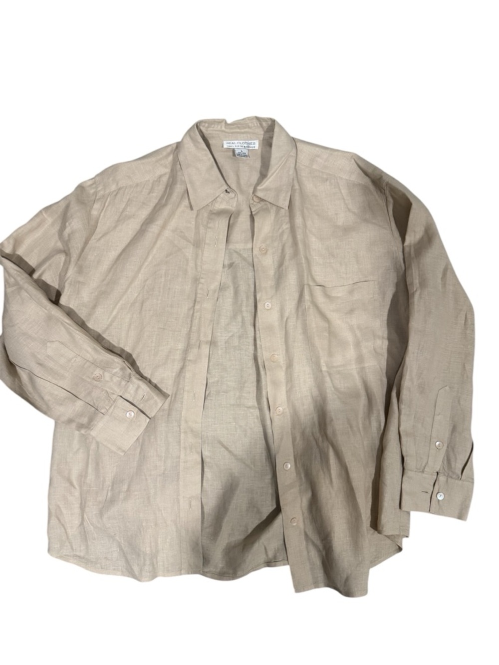 Vintage Saks Fifth Avenue Designer Neutral Minimalist Linen Button Down Shirt